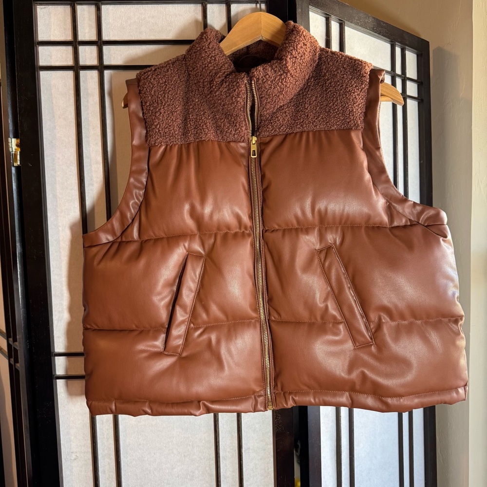 Maurices Chestnut Puffer Vest with Plush Collar